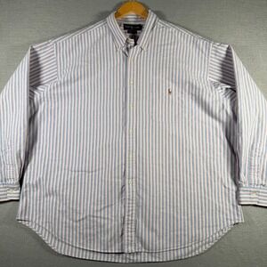 Ralph Lauren Big Shirt XXL Mens Blue Pink Striped Cotton Button Down Oxford Logo